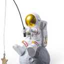 Astronaut Figurine Statue, Astronaut Fishing Star Figure Sculpture for Desktop & Tabletop Decor, Resin Spaceman Planet Desk Ornament for Outer Space Themed Bedroom Decor, Cake Topper Decoration Model