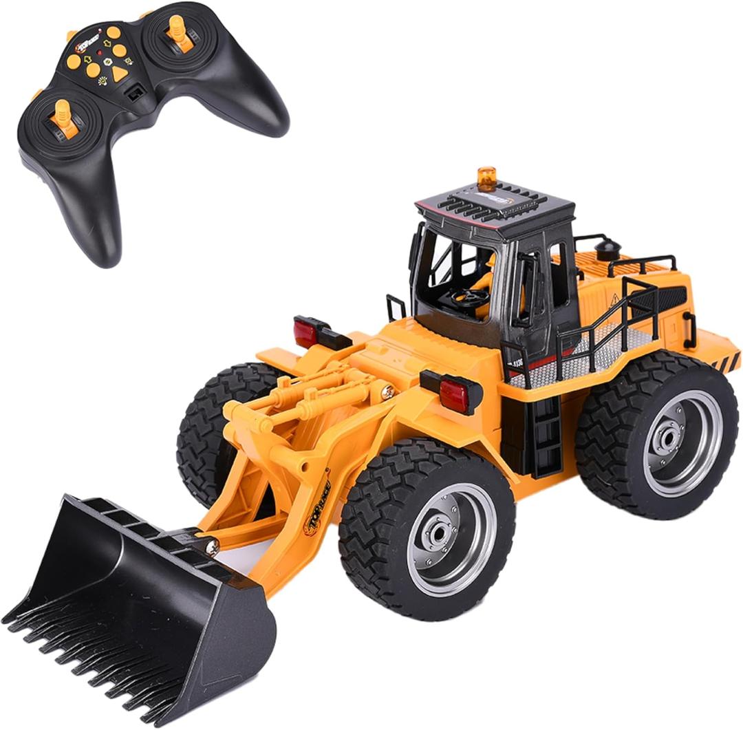 Top Race 6 Channel Full Functional Front Loader RC Remote Control Construction Toy Tractor Lights & Sounds 2.4Ghz Remote Control Tractor Toys Bulldozer RC Construction Vehicles Boy Toys