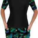 Tournesol Women's Two Piece Rash Guard Short Sleeve Swim Shirts UPF 50+ Built in Bra Swimsuit with Boyshorts with Pockets (X-Large, Green Plant)