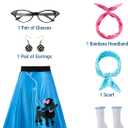 Spooktacular Creations Halloween 6Pcs 1950s Outfits for Women, Poodle Skirts for Women 50s Costume Set with Socks for Cosplay (Small, Blue)