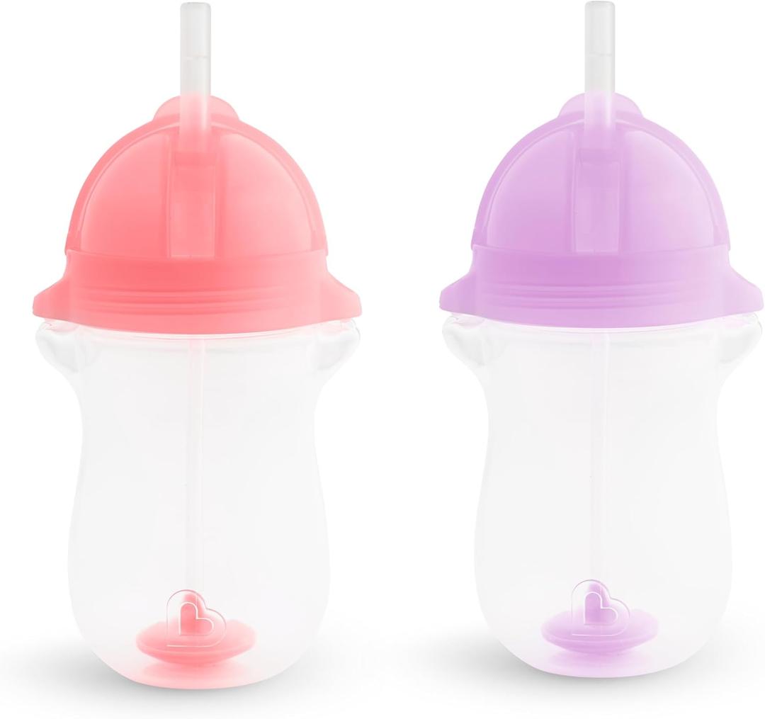 Munchkin Any Angle Weighted Toddler Straw Cups with Click Lock Lid, 10 Ounce, 2 Pack, Pink/Purple