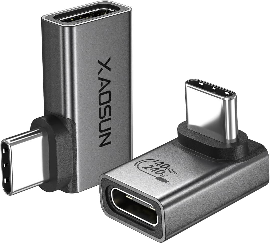 XAOSUN 90 Degree USB C to C Adapter Mixed Pack (240W 40Gbp 8K),Right Angle USB C Male to USB C Female Adapter, USB4 Type C Power Data Extender for rog Ally, steam Deck, Dock, iPhone 15 pro max Plus
