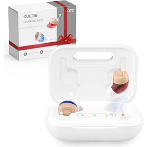 CUEME Hearing Aids - OTC Rechargeable Hearing Aids for Seniors, Clear Sound, Up to 48 Hours of Battery Life, 3 Sizes of Earbuds, Portable Charging Case Included, Automatic On/ Off