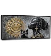 African American Black Women Canvas Wall Art, Nature Forest Canvas Oversized Wall Decor, River Scenery Framed Pictures Painting Print Artwork for Bedroom Office 60" L x 30" W