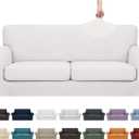YEMYHOM Latest Checkered 3 Pieces Couch Covers for 2 Cushion Couch High Stretch Sofa Cover with 2 Extra Large Seat Cushion Covers Anti Slip Elastic Slipcovers (XL Loveseat, White), 71"-91"(2 CUSHIONS)