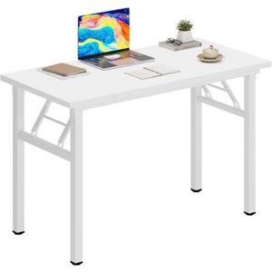 DlandHome Folding Desk Small Desk 31.5 inches Computer Desk for Home Office Folding Table Writing Table for Small Spaces No Assembly Required White & White Frame