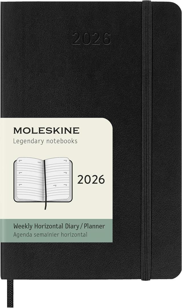 Moleskine Classic 12 Month 2026 Weekly Horizontal Planner, Soft Cover, Pocket (3.5" x 5.5"), Black, 144 pages
