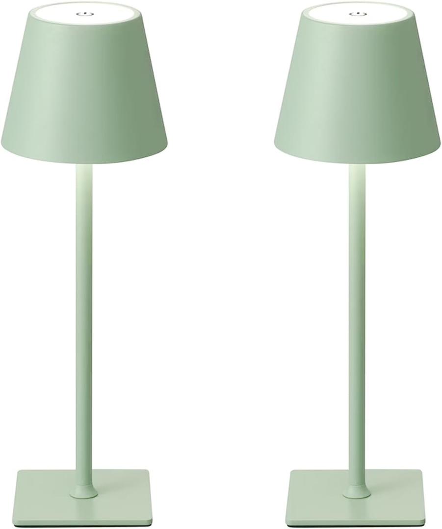 Green Rechargeable Table Lamp Set of 2,Cordless Lamps-6000mAh Battery Operated-Small Touch Lights for Table,Portable Lamps,Tabletop Lamp,Battery Powered Lamp,lampara recargable para apagones