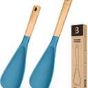 Multifunction Spoon for Nonstick Cookwares, Great for Cooking and Serving, Sturdy BPA-Free Matte Silicone, Wood Handle spoonula for Mixing, Scoop, and Scrape, Turquoise(2 pack,11.4" & 13.4")