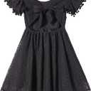 Niyage Backless Toddler Dress Open Back Girls Lace Bow Tie-Back Pom Pom Flutter Sleeves Party Princess Dresses,2T