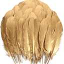 THARAHT 120pcs Gold Goose Feathers Natural Bulk 6-8 inch 15-20cm for Crafts DIY Cosplay Wedding Party Halloween Decoration Goose Nagoire Feathers