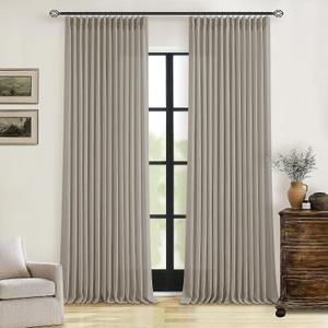 Burlywood Birch Linen Pinch Pleated Curtains 120 Inches Long for Living Room Pleated Drapes Hooks Back Tab Thick Linen Textured Boho Farmhouse Country Extra Long 120 Inch Curtain for Dining Bedroom