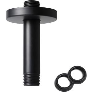 4 Inch Shower Arm with Flange, Ceiling Mounted Shower Head Extension Arm, 1/2 NPT Straight Arm for Rain Shower Head, Stainless Steel Shower Head Extension Replacement Pipe Arm, Black
