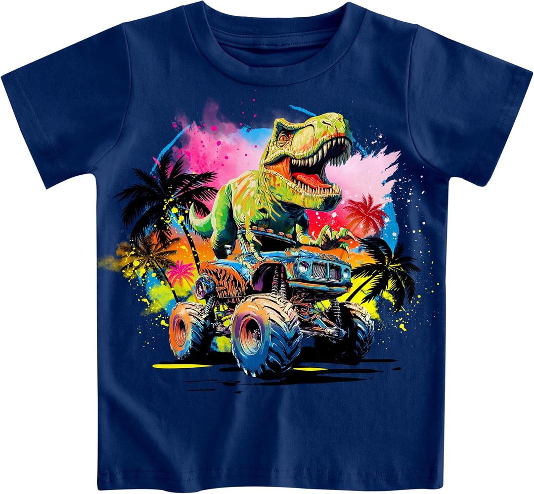 Funnycokid Toddler Boys Shirts Graphic T-Shirt Kids Short Sleeve Tees 2-6 Years (Blue)