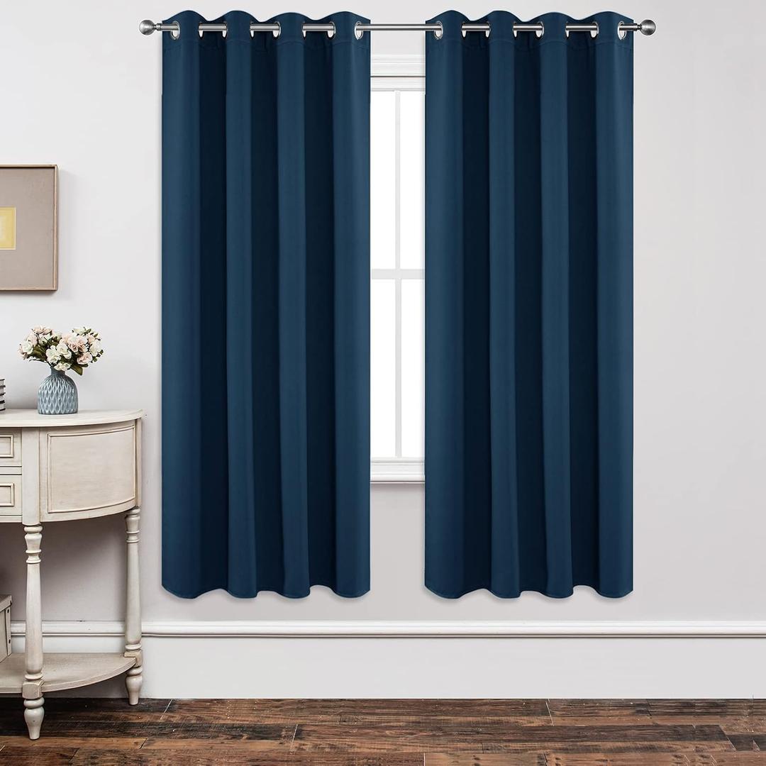 Joydeco Blackout Curtains 72 Inch Length 2 Panels Set, Thermal Insulated Long Curtains& Drapes 2 Burg, Room Darkening Grommet Drapes for Living Room Bedroom Window (W52 x L72 Inch, Navy Blue) (52"W x 72"L (Pack of 2), Navy Blue)