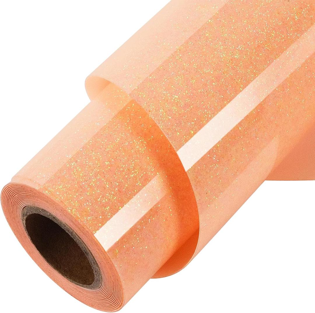 TORC Orange Glitter HTV Orange Heat Transfer Vinyl HTV Rolls, 12" x 12 ft Iron on Vinyl for T Shirts Orange Glitter HTV Vinyl for All Cutter Machines Easy to Cut & Weed for Heat Vinyl Design 1 Roll