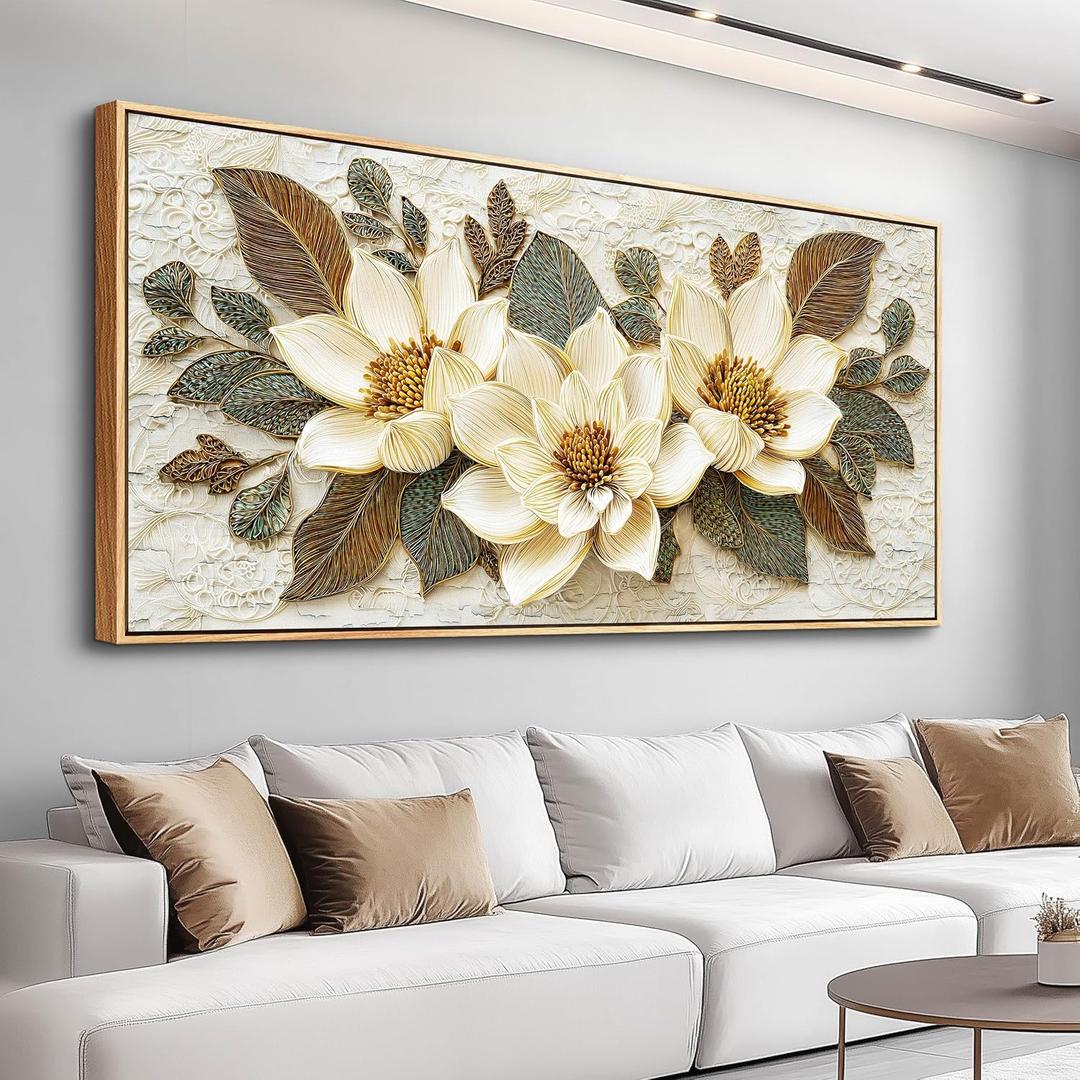 Large Canvas Abstract Wall Art for Living Room Restaurant Depiction Golden Flowers Painting Wall Decor for Bedroom Office Decor Printing Artwork Pictures Home Decor 30x60 in Wood Frame