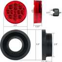 8Pcs 2.5 Inch Red Round 13 LED Side Marker Clearance Lights with Light Grommet and 2-prong Wire Pigtail for Trailer Truck RV, Flush Mount, 12V, IP67 Waterproof
