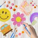 BOIKOKY 12 Pack Pre-Packaged Groovy Party Favors, Wooden Retro Cutouts with Magnets & Painting Kits for Kids, 70s Theme Birthday Decorations & Thank You Gifts for Guests