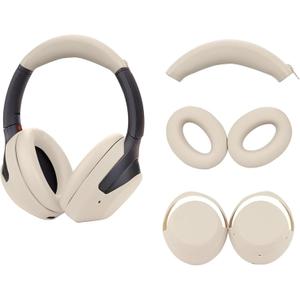 Adhiper 3Sets Silicone Sweat Case Cover for Sony WH-1000XM4 WH-1000XM3 Headphones, Silicone XM4 Earpad Cover/Ear Covers/Headband Cover Protector, Sweat Proof Soft Headphone Accessories (Off White)