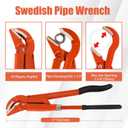 17-Inch Swedish Pipe Wrench, Heavy Duty Adjustable Plumbing Wrench with 45Angled Jaw for All Types of Nuts, Water Pipes