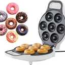 Mini Donut Maker, Durable, Nonstick Easy to Use Mini Baking Machine - Cooks 7 Mini Doughnuts at a Time - Glazed, Frosted with Sprinkles, Nuts, or Vegan Donuts, & More (White)