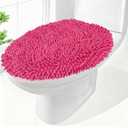 Chenille Elongated Toilet Seat Cover 19.5"x 15" Machine Washable Solid Toilet Lid Cover Adjustable Rubber Backing Fits Only 18-19.5"L x 14-16"W Elongated Toilet Seat (Hot pink)