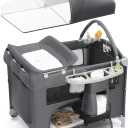 Ktaxon 5 in 1 Bedside Bassinet, Pack and Play, Bedside Crib with Diaper Changer, Spacious Storage Basket, Protective Mosquito Net, Engaging Toy Bar and Travel Bag for Newborn to Toddler(Grey)