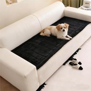 Pet Couch Cover Dogs Washable Non-Slip Pet Friendly, Fuzzy Couch Protector Dog Mat for Couches Sofas Sectionals Slipcover 3 Cushion Sofa Covers Thick Soft (Black, 27"x59")