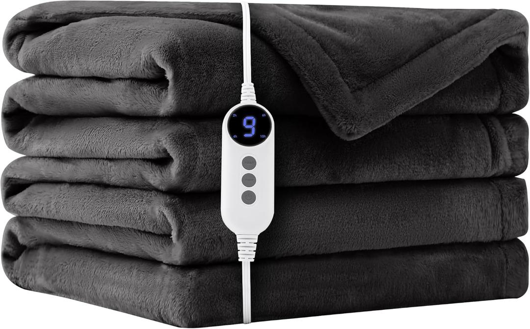 Electric Heated Blanket, Double-Sided Flannel Electric Blanket, 50" x 60", Light Grey (Crib, Gray)