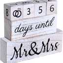 Bucherry Set of 6 Wedding Countdown Calendar Wooden Blocks Engagement Gifts Bride to Be Bridal Shower Gifts for Couples Days Until Sign, Rustic White with Black Numbers for Engagement Party Decor