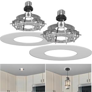 5 and 6 inch Recessed Can Light Conversion Kit, Ceiling Light Fixture Upgrade, Pendant & Hanging, 7 Inch Flat Steel Ceiling Medallion, White Finish 2 Packs