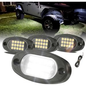 Winunite 4 Pods White Rock Lights 6000K Pure White UnderGlow Light with Extension Wires, IP67 Waterproof for Trailer Off Road Trucks Sedans SUV ATV UTV Boats