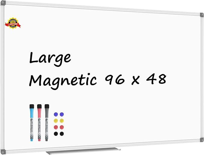 Lockways Dry Erase Board 96 x 48 Inch, Large Magnetic 4 x 8 White Board
Wall Mounted, Aluminium Frame Whiteboard with Marker Tray for Office Home & School