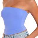 Sunzel Women’s Strapless Sexy Tube Top Double Lined Sleeveless Crop Top Summer Basic Bandeau Tops for Layering or Going Out (XS, blue)