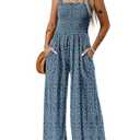 Dokotoo Loose Jumpsuits for Women Overalls Oversized Solid Color Wide Leg One Piece Sleeveless jumpsuit Long Pant Romper with Pockets 2026 Fashion Blue Printed Medium
