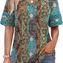 XIEERDUO Womens Summer Tops Dressy Casual Blouses for Women V Neck Short Sleeve Shirts Fashion Clothes Curved Hem Flowy (Blue, XXXL)