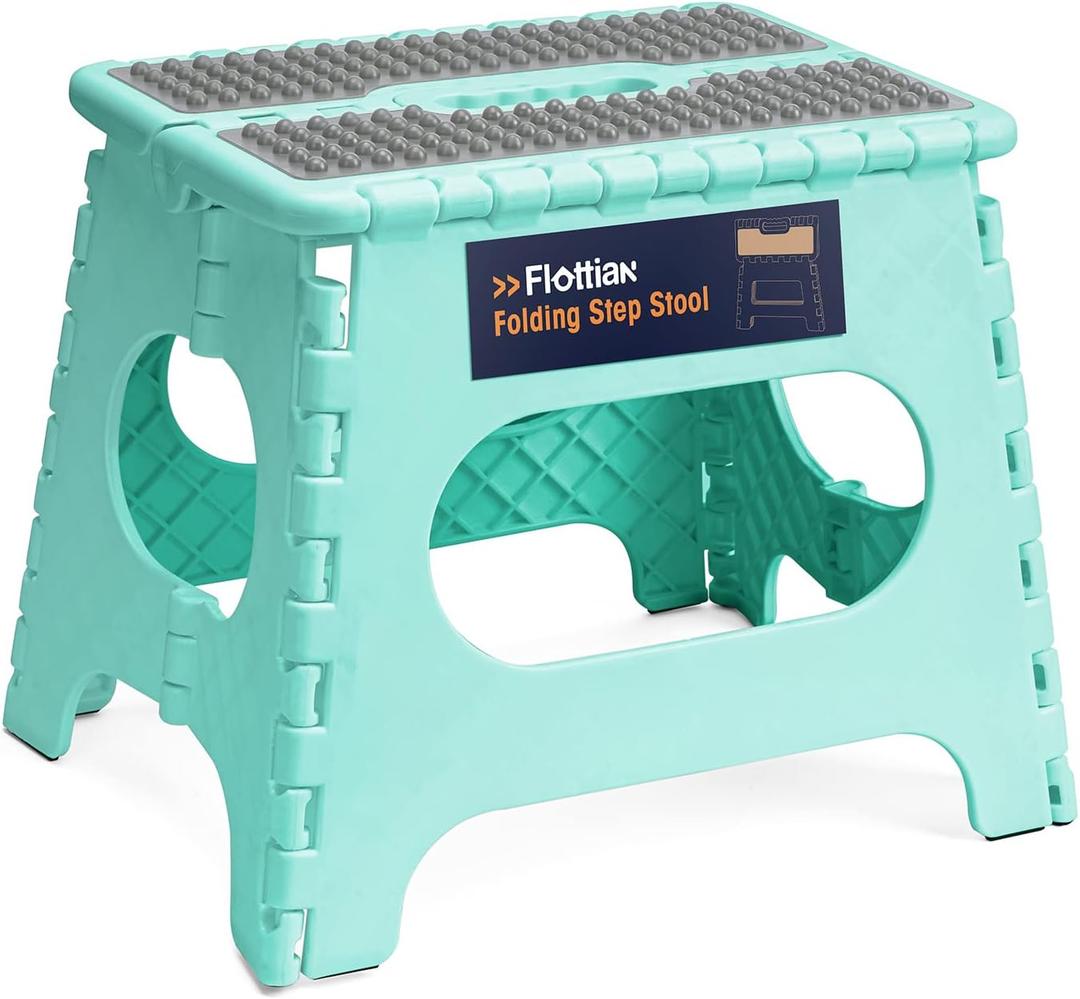 Flottian 11" Folding Step Stool for Adults and Kids Holds Up to 300 lbs,Non-Slip Folding Stools with Portable Handle, Compact Plastic Foldable Step Stool for Bathroom,Bedroom, Kitchen Teal