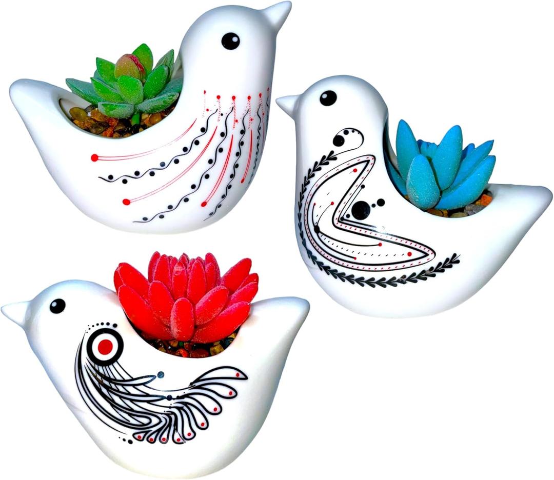 Mini Decorative Pots for Plants Birds Shaped Ceramic Succulent Planters Set of 3 Cute Cactus Flower Pots Decorative Plant Planters for Desktop, Home Decoration, Office, Cafes