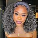 Aisaide Kinky Curly Headband Wig 12 Inch Grey Deep Curly Headband Wigs for Women Short Glueless No Lace Deep Curly Half Hair Wig Dark Silver Grey