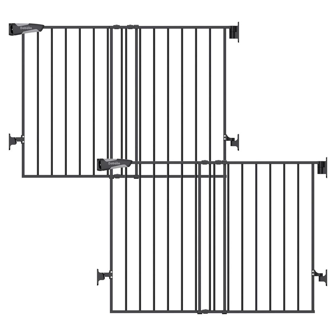 Babelio Baby Gate for Stairs, Kitchen & Doorways, No Bottom Bar| Easy Installation| One-Handed Operation| Auto-Close| Hardware Mount (Drill Needed) Safety Dog Gate (Black - 2 Pcs, 26-43" W, 28" H)