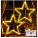 Marchpower Christmas Window Star Silhouette Lights, 19inch 70LED 2 Pack Large Star Lighted Xmas Decoration Battery Operated Twinkle Stars Light Outdoor Timer Lights Wedding Party Home Décor-Warm White