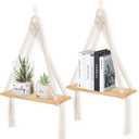Macrame Wall Hanging Shelf Set of 2,Boho Wooden Display Floating Shelves for Wall Decor with Handmade Woven Rope,Farmhouse Rustic Plant Shelf for Bedroom Dorm Nursery Living Room Bathroom (Nature)