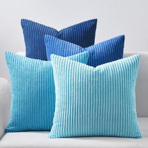 Topfinel Blue Throw Pillow Covers 18x18 Inch Set of 3,Soft Accent Corduroy Decorative Cushion Cover,Square Modern Pillow Case for Beach,Patio,Balcony,Living Room,Summer Gradient Shams Home Decor