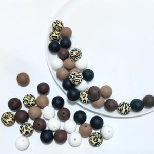 2 x ZMD 50 PCS 15mm Silicone Beads, Leopard Print Silicone Beads Bulk Kit Loose Beads Cheetah Print Beads for Keychain Making Bracelet Necklace Beaded Pens