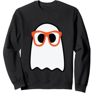 Nerdy Ghost Cute Orange Glasses Halloween Hipster Funny Sweatshirt L
