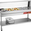 VEVOR Commercial Food Warmer, 8 Pans + 2 Pots Electric Steam Table, 1800W Professional Buffet Catering Food Warmer with Shield Undershelf Wheels, Stainless Steel Server for Party Restaurant