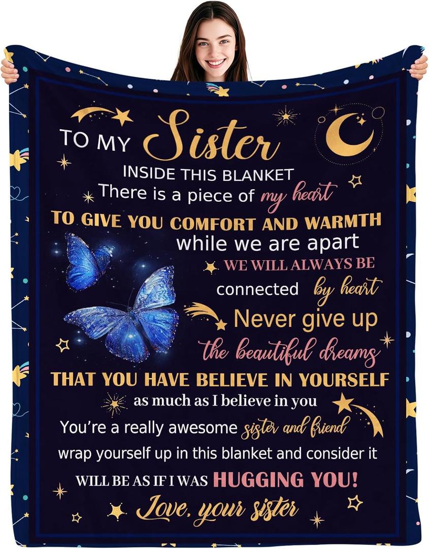 Sister Blanket Butterfly, 50"x60" - Sister Birthday Gifts, Sisters Gifts for Women, Birthday Gift for Sisters Adult, Butterfly Blanket for Sis, Present for Sis Christmas