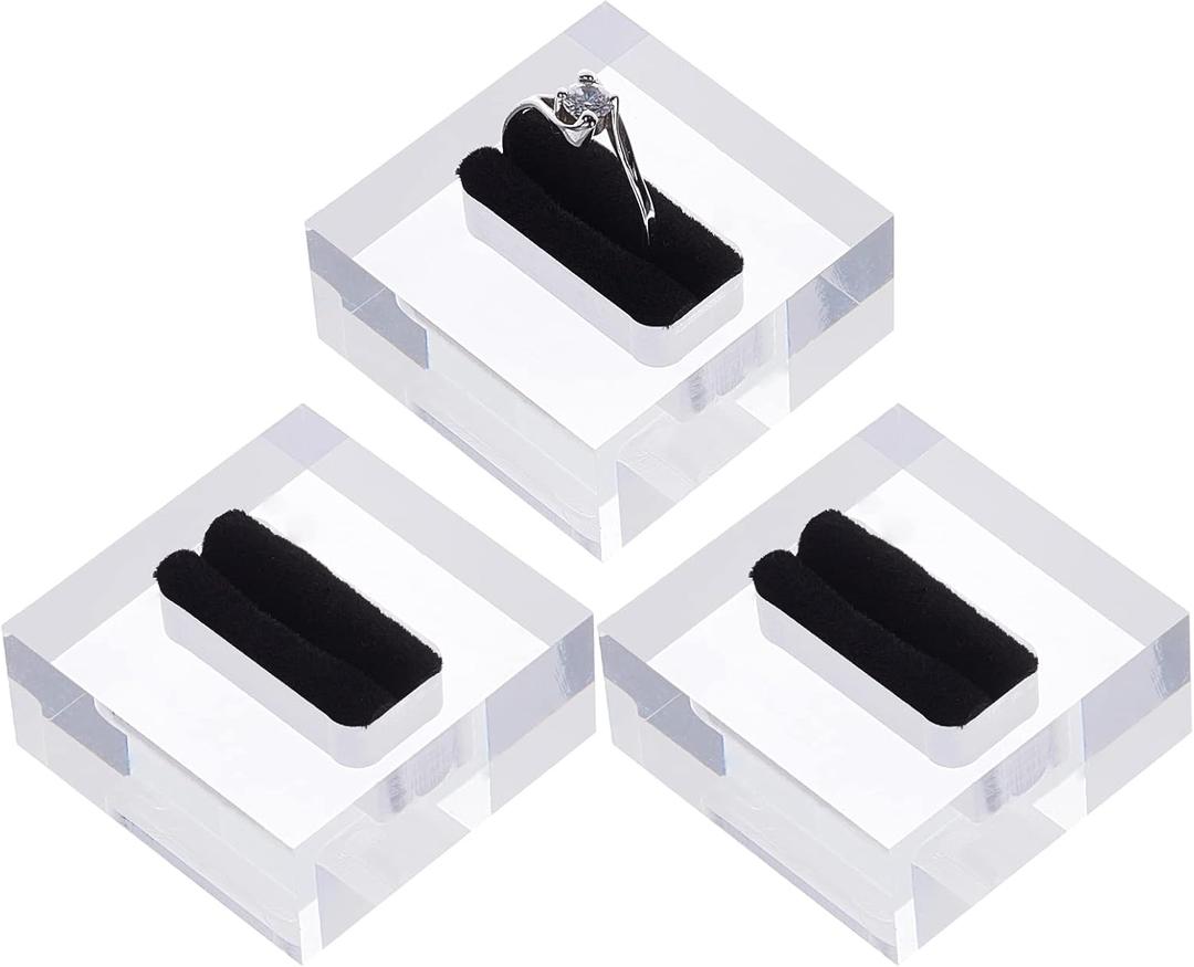 FINGERINSPIRE 3Pcs Clear Acrylic Ring Display Stand with Black Velvet Square Transparent Ring Display Holder Ring Storage for Store Showcase and Home Jewelry Organize 1.6x1.6x0.8 inch