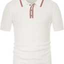 PJ PAUL JONES Mens Shirts Casual Stylish Short Sleeve Zipper Knitted Polo Shirts for Men Collared T Shirt Summer White 2XL